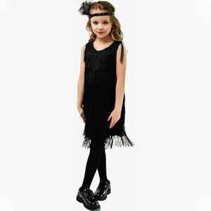 Black Fringe Flapper Costume for Kids, Roaring 20s